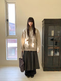 Fiden Wool Pleats Banding Dot Long Skirt
