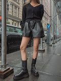 Pintuck Leather Half Pants