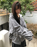 [Fake Layered] Devin Overfit Shirring Two-Way Hood Flight Jumper