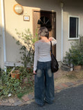 Number Washing Wide Denim Pants