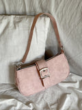 Linta Pink Printed Leather Hobo Baguette Shoulder Bag