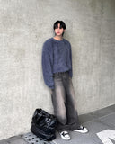 Mud washed wide jeans