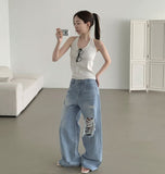 Light Blue Loose Hip Fit Wide Denim Pants