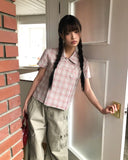 [MADE] Yuwa Round Collar Check Short Sleeve Blouse