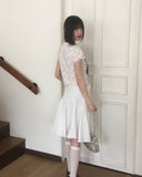 Puffy lace see-through frill t-shirt