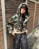 E-Ring Military Camo Pocket Crop Long Sleeve Hooded Zip-Up