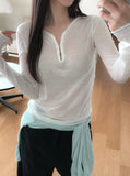 Lower See-through Hook V-Neck Long Sleeve