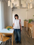 Senmo washed denim banding wide cargo pants