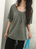 Soha U-neck Stripe Strap Short Sleeve Tee