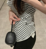 Side Button Wrap Drape Twist Shirring Short Sleeve Knit