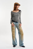 Faded wide leg denim pants