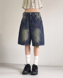 Dimon incision washing half-length denim Bermuda pants