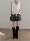 Punched Lace Ruffle Blouse
