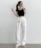 Pin Tuck Tencel Cooling Lightweight Wide Cotton Pants