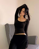 Pumin Square Neck Brushed Slim T-Shirt