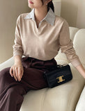 Tienti Stripe Color Matching Collar Knit