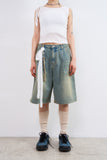 Tone pintuck snap bermuda denim shorts