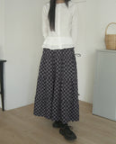 Yubo Vintage Check Ribbon Strap Tiered Long Skirt