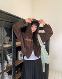 Arring Pretty Motion Lettering Pocket Long Sleeve Hood Zip-Up