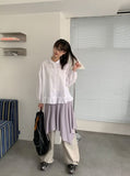Lunans Stripe Unbalance Shirring Banding Skirt