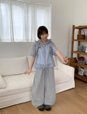 Shihyoko Seersucker Check Hood Short Sleeve Shirt