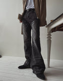 Groove cat-washed rivet flare denim pants
