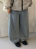 Pesilmo Stitch Denim Balloon Wide Pants