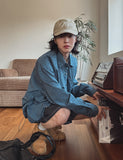 Pilen side shirring check shirt