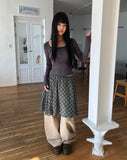 Haen Check Layered Midi Skirt