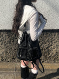 Chino Multi-Pocket Leather Shoulder Bag Backpack