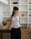 Badu Flower Strap Puff Short Sleeve Blouse
