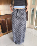 Daming Check Chiffon String Layered Long Skirt