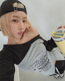 Butterful Lettering Unbalanced Off-Shoulder Long Sleeve