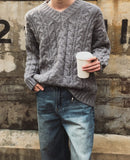 Drizzle Cable V-neck Wool Knit