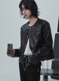 Lidore Metal Button Leather Jacket
