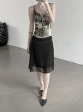 Ethnic Mesh Print Sheer Sleeveless