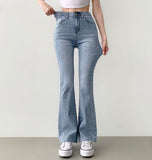 Summer cooling inner banding semi bootcut span denim pants