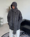 Blanc brush knit hooded zip-up