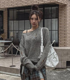 Autumn Damage Boat Neck Knitwear