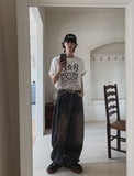 Late Back Leather Pocket Denim Pants