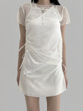 Flap mesh see-through shirring tee