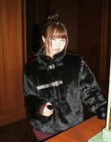 Eri Buckle High Neck Fur Short Jacket