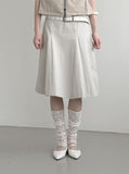 Cotton Gored Flare Midi Skirt