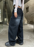 Likee semi-balloon washed denim pants