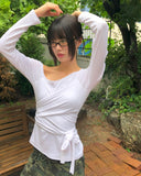 Evin Ribbon Unbalanced Layered One-Off Shoulder Long Sleeve T-Shirt