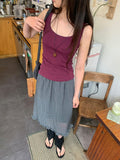 Duhin Basic Color Layered Round Sleeveless