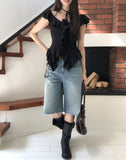 Kota Vintage Back Print Bermuda Denim Pants