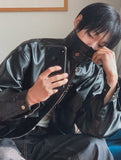 Frill High Neck Balloon Leather Jacket