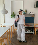 Milbo Stripe Banding Wide Pants