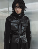 [LANARCH] Noble Leather Pocket Hooded Zip-Up